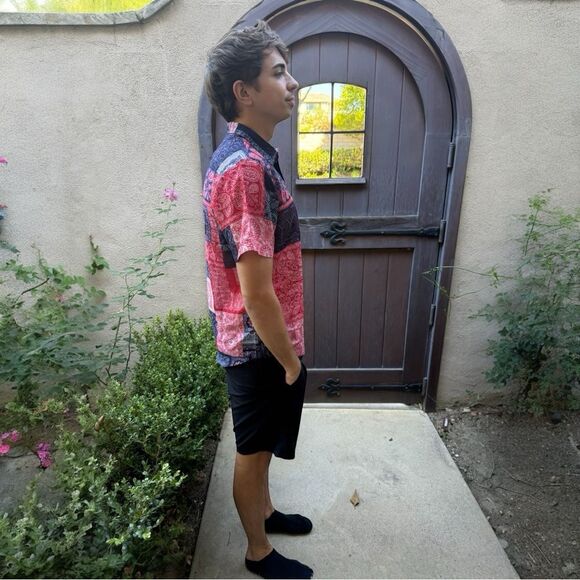 Raga Man Bandana Patchwork Button Down Shirt Red Navy White Medium - Picture 6 of 11